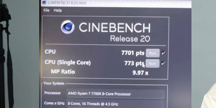 AMD Ryzen 7 7700X 的Cinebench R20 效能曝光單核、多核30% 提升